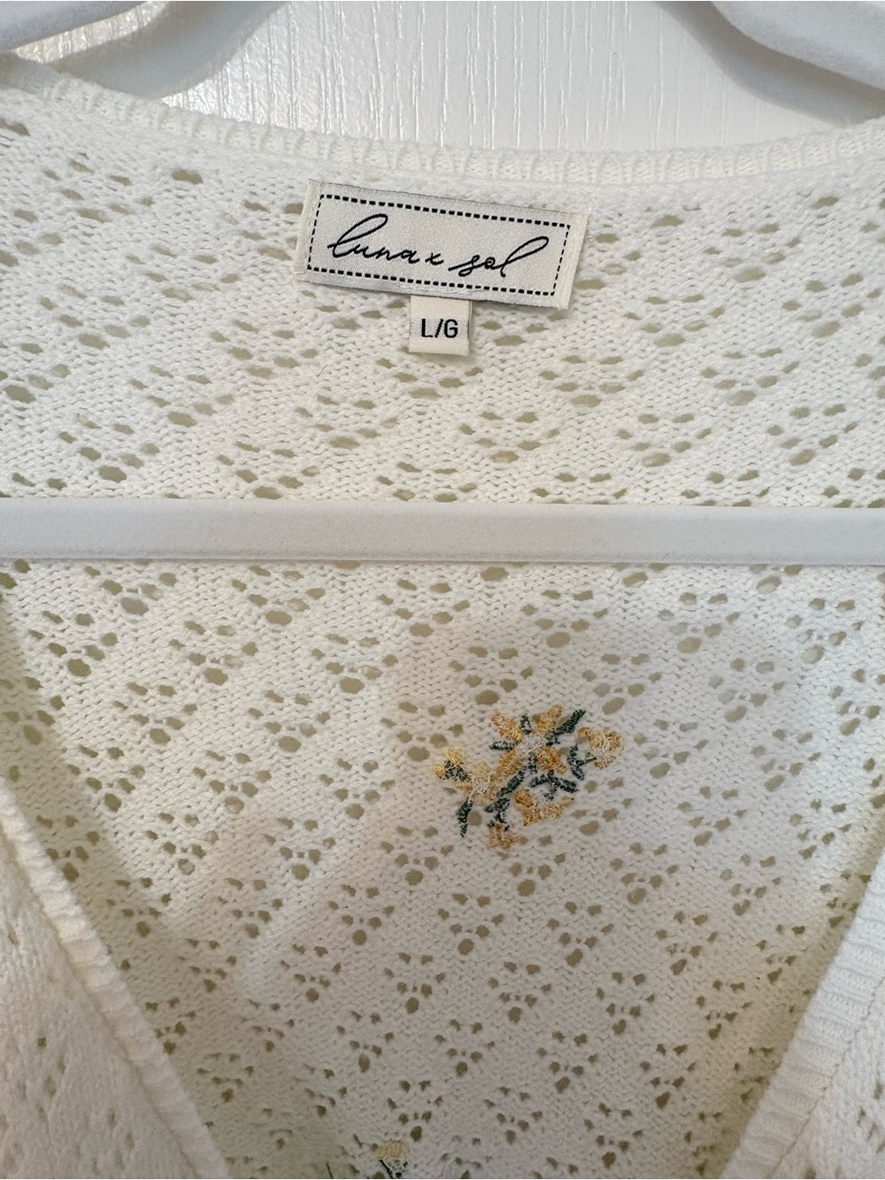 Cream Floral Tie-Front Knit Sweater - Picture 3 of 6